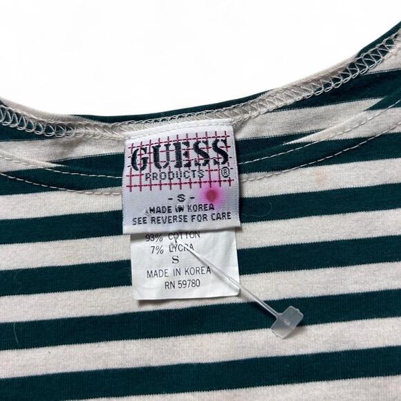 Guess Jeans 80s Vintage Green White Striped Womens T-shirt Small - Picture 4 of 4
